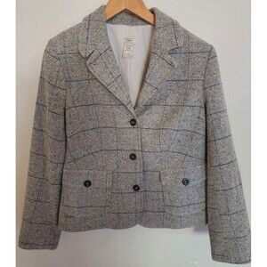 L.L. Bean Womens Size Medium Wool Silk Herringbone Blazer Jacket Gray Tan Tweed